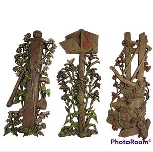 (3) Vtg Burwood Outdoor Garden Theme Wall Decor Plaques